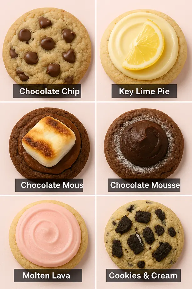 Crumbl Cookies Menu & Prices 2025 – Cost Per Cookie & Packs 6 **Alt text:**
A vibrant display of Crumbl’s June 2025 limited-time special cookies, featuring unique seasonal flavors with colorful toppings and rich textures, arranged on a pastel background with a promotional “Limited-Time Only” banner.
