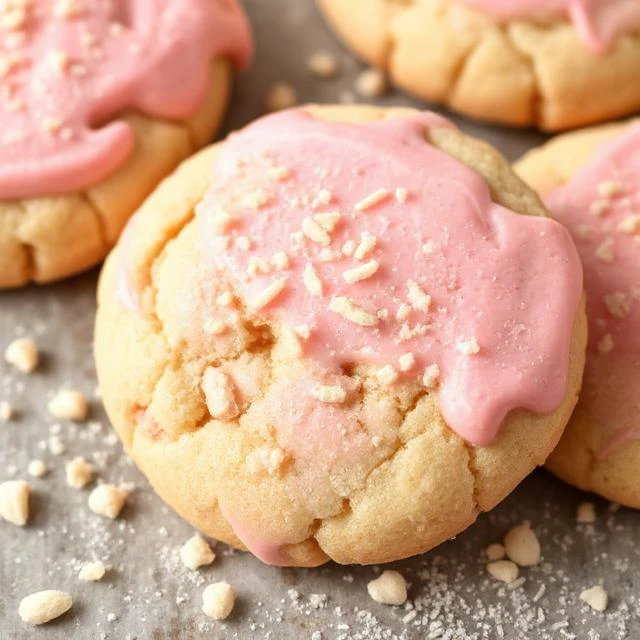 “Copycat Crumbl Pink Sugar Cookie with pink almond frosting”