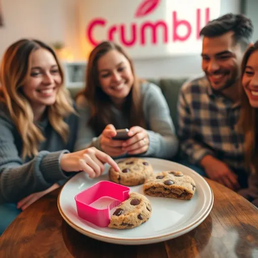 “Friends sharing a regular Crumbl Cookie cut into four pieces, with Crumbl’s cookie cutter on a cozy table.”