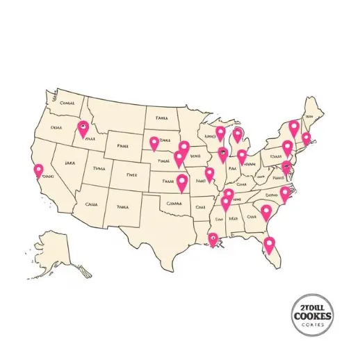 Crumbl Cookies Flavors for July 21–26, 2025: Your Sweet Guide 2 A map graphic showing Crumbl’s 1,000+ locations across the US and Canada.