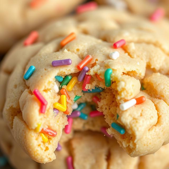 Crumbl funfetti cookie with a bite taken, showing chewy texture and colorful sprinkles.