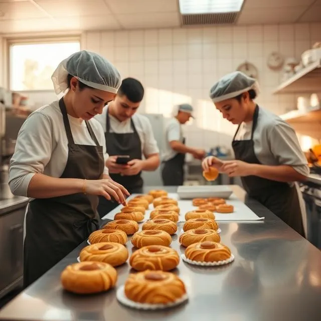 “Crumbl bakery staff preparing September 2025 cookies including Pumpkin Spice Roll and Caramel Apple Pie.”