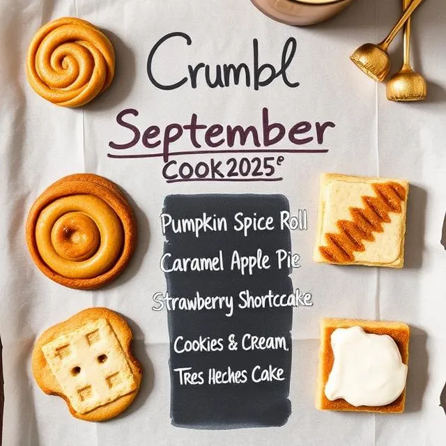  “Overhead view of Crumbl Cookies September 2025 weekly lineup arranged on parchment with handwritten menu.”