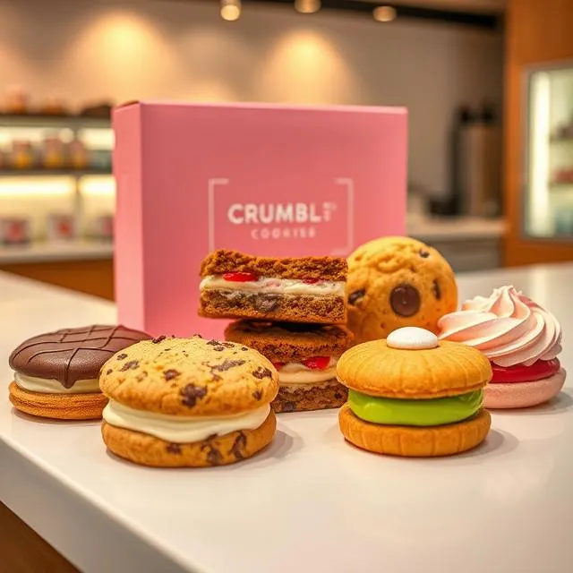 Crumbl Cookie Flavors This Week August 2025: Latest Lineup & Insights 1 Display of Crumbl Cookie Flavors This Week for August 2025, including Chocolate Covered Banana, Strawberry Pretzel Icebox Cake, and Classic Pink Sugar, arranged on a white counter with a pink Crumbl box in the background.