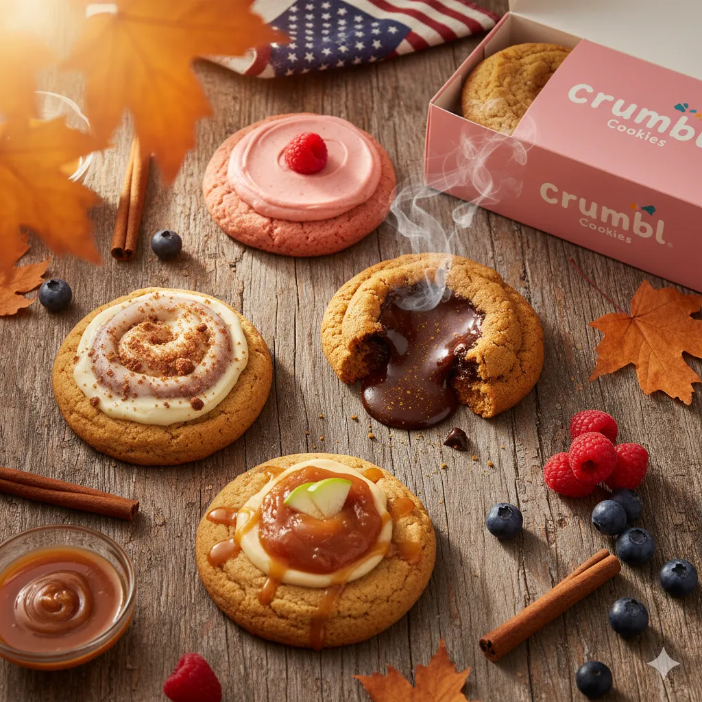 "Crumbl Cookies October 2025 Week 2 spoilers: Molten Lava Cookie with berry accents for fall baking inspiration."