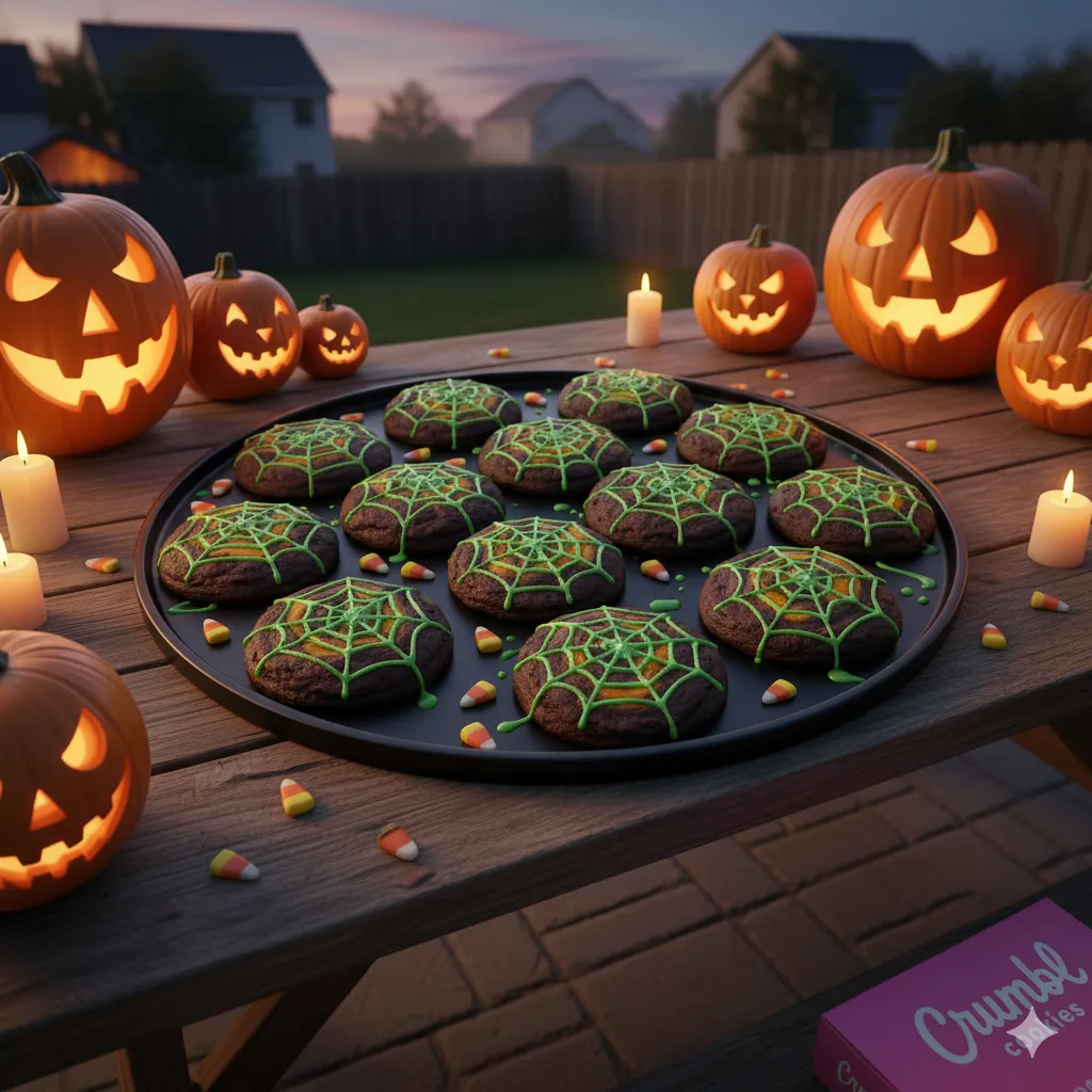 "Halloween-themed Crumbl Cookies 2025: Chocolate Pumpkin Swirl from October menu for spooky season treats."