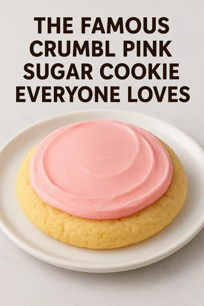 The Ultimate Guide to the Best Crumbl Pink Sugar Cookies: Bake 'Em Like a Pro at Home 1 Crumbl Pink Sugar Cookie with soft pink frosting on top, placed on a white plate.