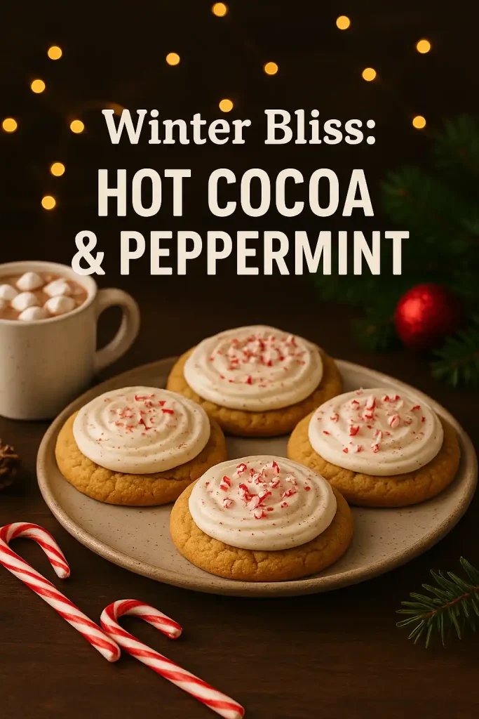 Crumbl’s Seasonal Cookies You Can’t Miss This Year 2 Crumbl hot cocoa cookies with peppermint sprinkles styled with holiday décor.