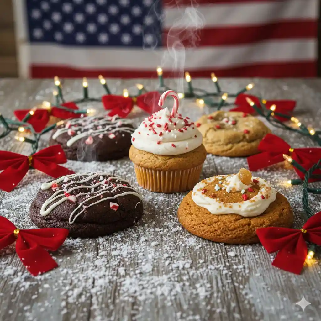 Crumbl Cookie Spoilers December 2025: Ultimate Guide for Holiday Flavors in the USA 1 "Crumbl Cookie spoilers December 2025 USA holiday flavors including Candy Cane Brownie, Gingerbread Cake, and Peppermint Cupcake on festive table for Christmas treats."
