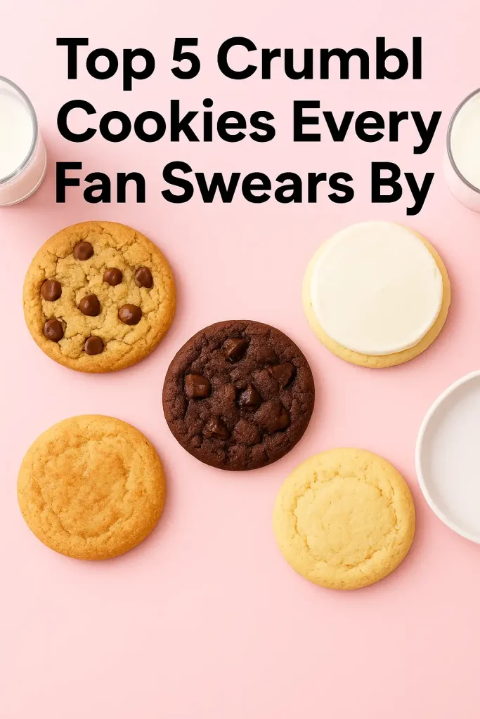 Ranking the Best Crumbl Cookies of All Time in the U.S. (2025 Update) 1 A flat-lay of classic Crumbl cookies like Milk Chocolate Chip, Chilled Sugar, and Snickerdoodle displayed on a pastel pink background.