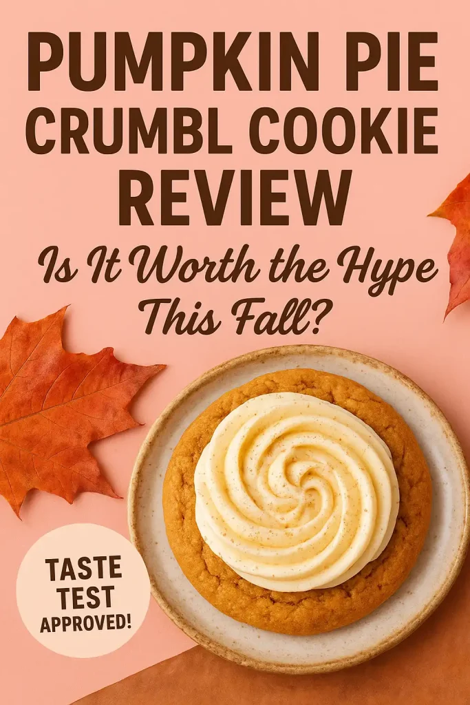 Weekly Crumbl Cookie Review and Taste Test: Fall Favorites That'll Melt Your Heart 1 Close-up of Pumpkin Pie Crumbl Cookie with creamy swirl and flaky crust, styled on a rustic plate.