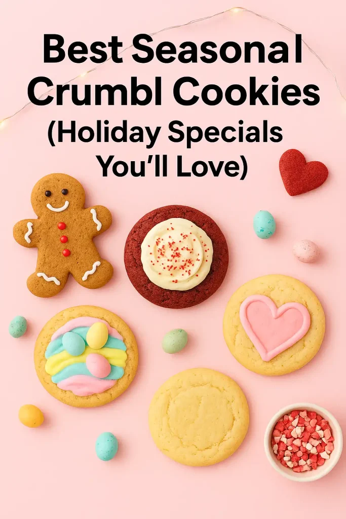 Ranking the Best Crumbl Cookies of All Time in the U.S. (2025 Update) 2 A holiday-themed display of seasonal Crumbl Cookies with Christmas, Easter, and Valentine’s decorations.