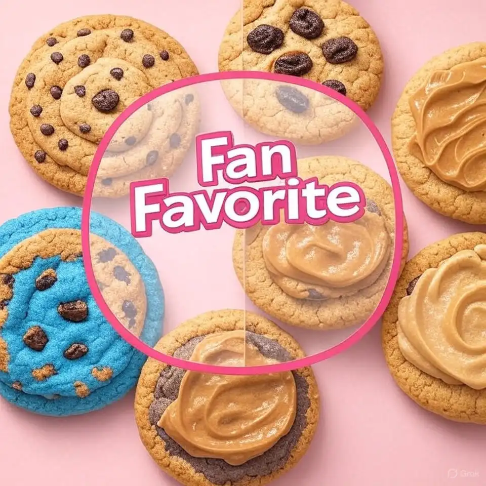 Weekly Crumbl Cookie Review and Taste Test: Fall Favorites That'll Melt Your Heart 5 Poll-style graphic with images of 4 cookies and a highlighted “Fan Favorite” badge.