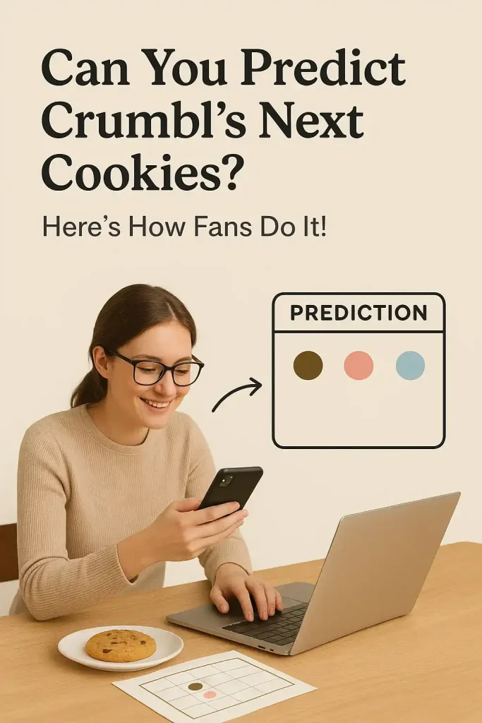 The Secret Behind Crumbls Rotating Menu System: Why American Cookie Lovers Can't Get Enough 4 A fan using phone and laptop to check Crumbl leaks, surrounded by cookies and prediction charts.