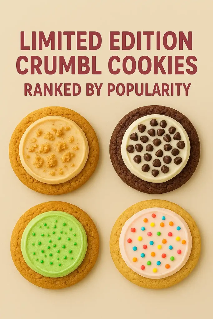 Limited Edition Crumbl Cookies Ranked by Popularity in 2025 4 Illustrated cookie ranking chart with numbered Crumbl cookies.