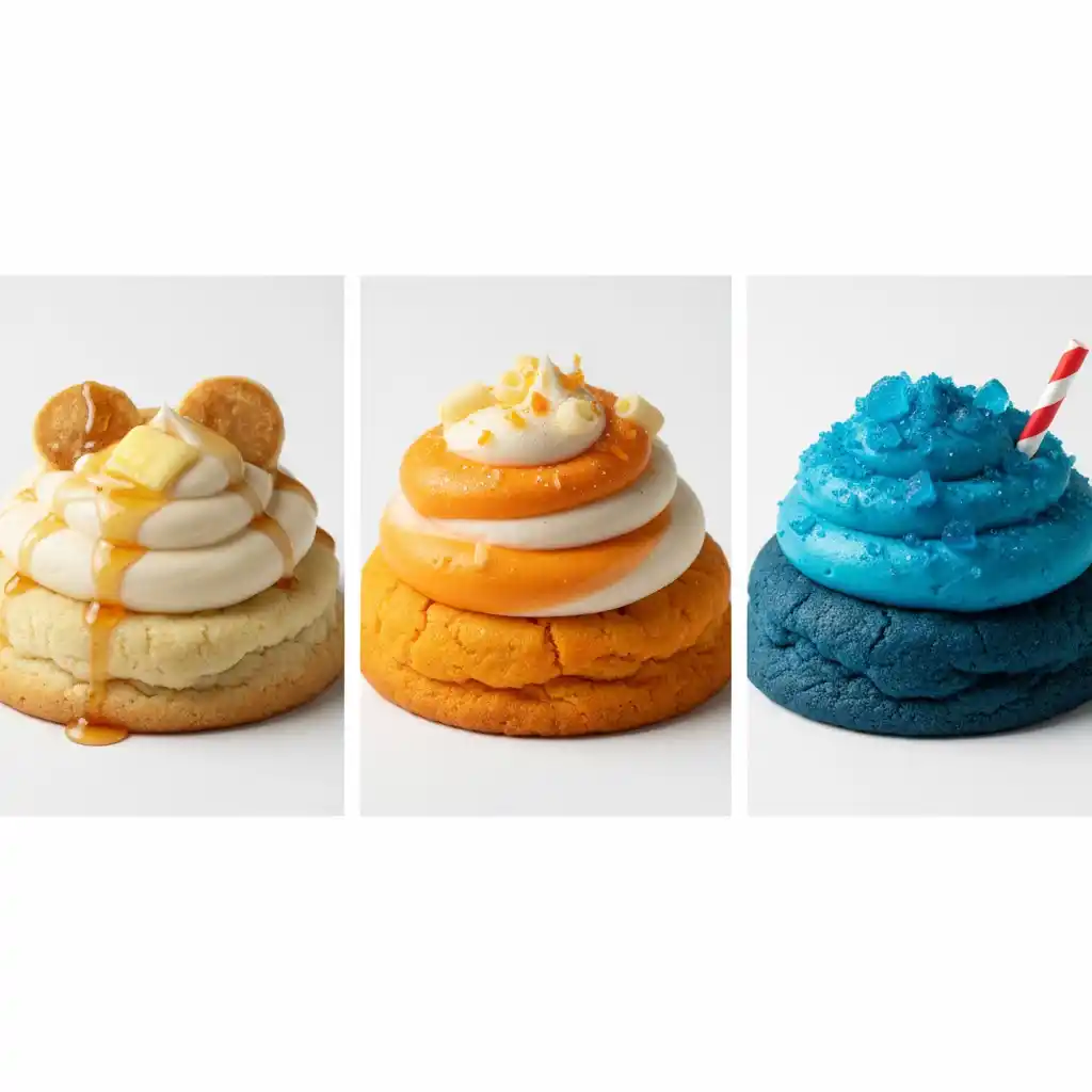 “Close-up of Buttermilk Pancake Crumbl cookie with maple buttercream drizzle.”